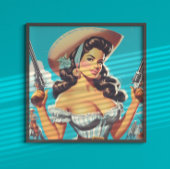 Retro Hispanic Cowgirl ポスター
