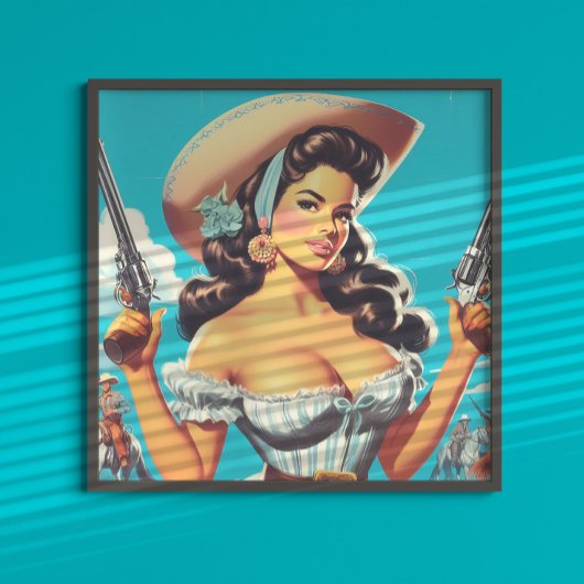 Retro Hispanic Cowgirl ポスター