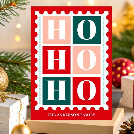 Retro Ho Ho Ho Christmas Postage Stamp シーズンカード