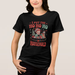 Retro Ho Ho Ho Christmas Typography トライブレンドＴシャツ