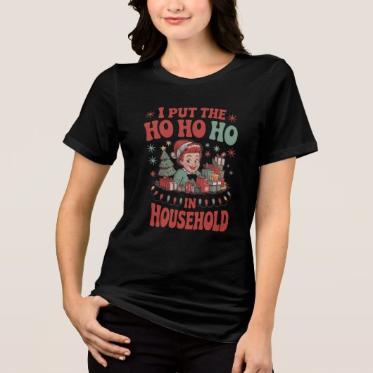 Retro Ho Ho Ho Christmas Typography トライブレンドＴシャツ (正面)