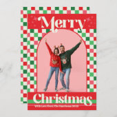 Retro Holiday Check Merry Christmas Flat Card シーズンカード (正面/裏面)