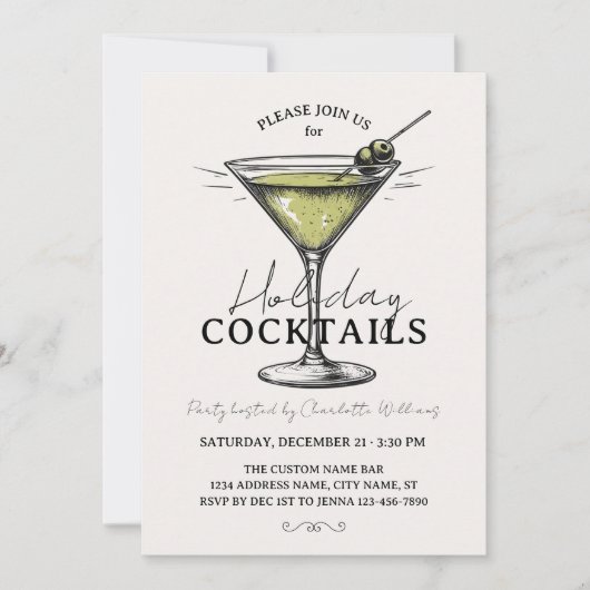 Retro Holiday Cocktails Drinks Christmas Party 招待状 (正面)