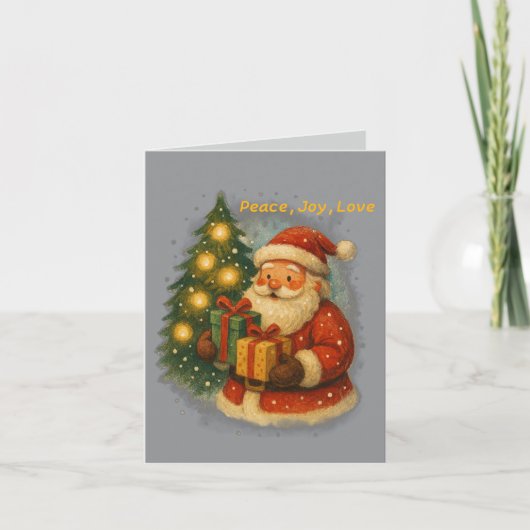 “Retro Holiday Greeting Card – Santa & Gifts” カード (正面)