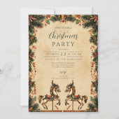 Retro Holiday Rocking Horse Christmas 招待状 (正面)