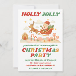 Retro Holly Jolly Editable Christmas Party 招待状