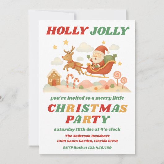 Retro Holly Jolly Editable Christmas Party 招待状 (正面)