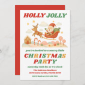 Retro Holly Jolly Editable Christmas Party 招待状 (正面/裏面)