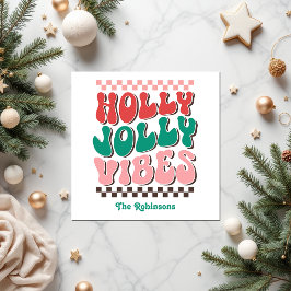 Retro Holly Jolly Vibes Custom Christmas Party スタンダードカクテルナプキン