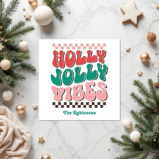 Retro Holly Jolly Vibes Custom Christmas Party スタンダードカクテルナプキン