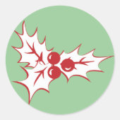 Retro Holly Leaves and Berries Christmas Stickers ラウンドシール (正面)
