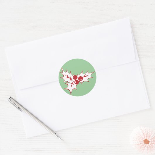 Retro Holly Leaves and Berries Christmas Stickers ラウンドシール (封筒)