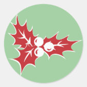 Retro Holly Leaves and Berries Holiday Stickers ラウンドシール (正面)