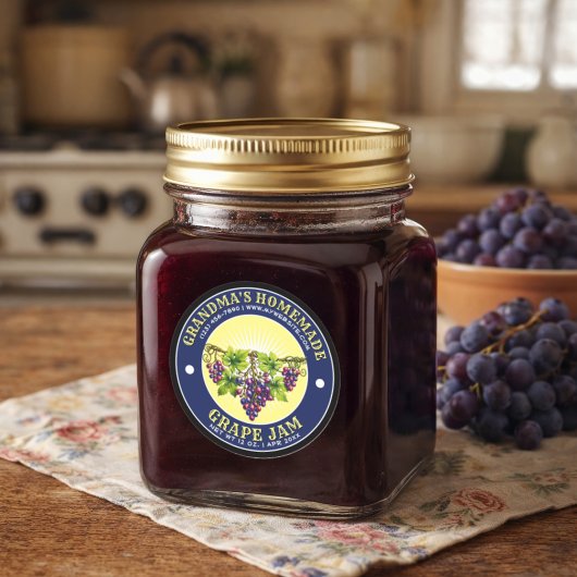 Retro Homemade Grape Jam Label Template ラウンドシール