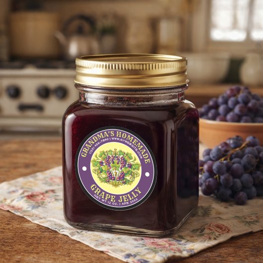 Retro Homemade Grape Jelly Label Template ラウンドシール