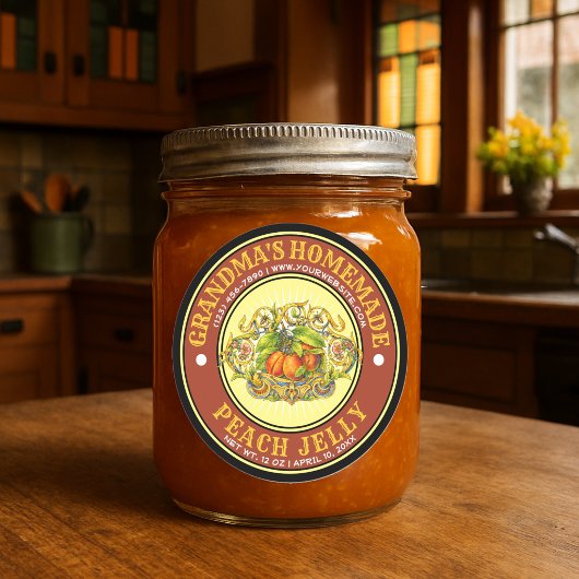 Retro Homemade Peach Jelly Jam Label Template ラウンドシール