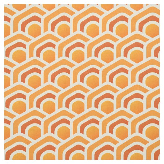 Retro Honeycomb Waves Orange Hexagon Pattern ファブリック (見本)