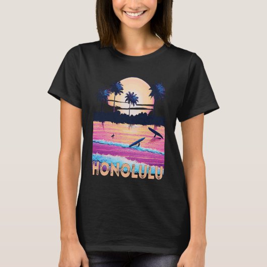 Retro Honolulu Hawaii Souvenir Surf Tシャツ (正面)