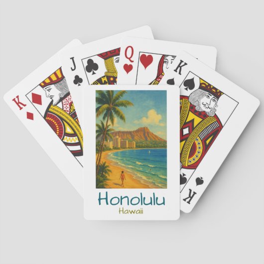 Retro Honolulu Hawaii Waikiki Beach トランプ (裏面)