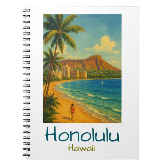 Retro Honolulu Hawaii Waikiki Beach ノートブック (正面)