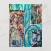 Retro Horse, Donkey, and a Doll Unique Mixed Media ポストカード (正面)