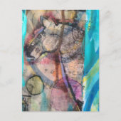 Retro Horse on a Blue Background Mixed Media ポストカード (正面)