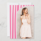 Retro Hot Pink Coquette Bow photo graduation 招待状 (裏面)