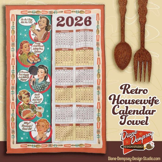 Retro Housewife Calendar Towel 2026  キッチンタオル