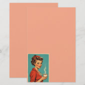 Retro housewife coffee pink stationery 便箋 (正面/裏面)