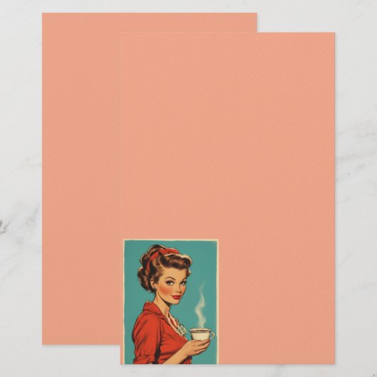 Retro housewife coffee pink stationery 便箋 (正面/裏面)