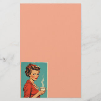 Retro housewife coffee pink stationery 便箋