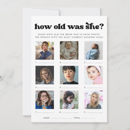 Retro How Old Was She Bridal Shower Game Card 招待状 (正面)