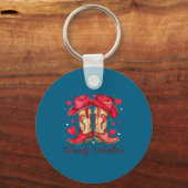 Retro Howdy Valentine Cowboy Boots Western Valenti キーホルダー (正面)