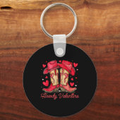 Retro Howdy Valentine Cowboy Boots Western Valenti キーホルダー (正面)