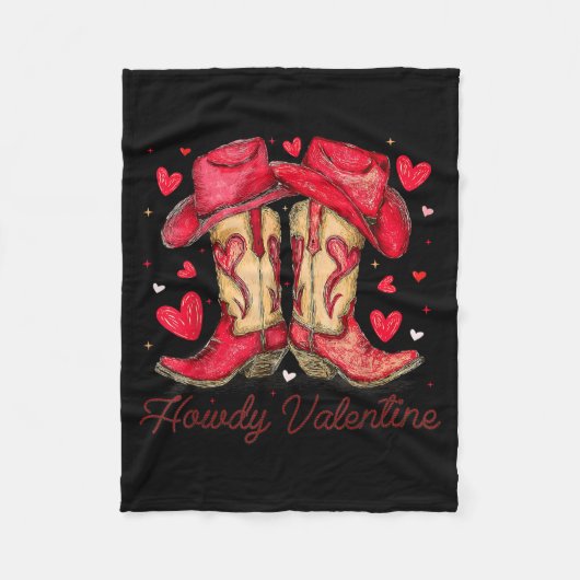 Retro Howdy Valentine Cowboy Boots Western Valenti フリースブランケット (正面)
