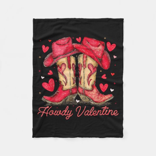 Retro Howdy Valentine Cowboy Boots Western Valenti フリースブランケット (正面)