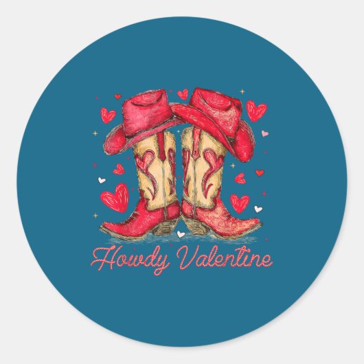 Retro Howdy Valentine Cowboy Boots Western Valenti ラウンドシール (正面)