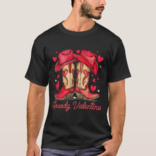 Retro Howdy Valentine Cowboy Boots Western Valenti Tシャツ (正面)