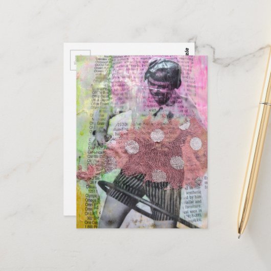 Retro Hula Dance Mixed Media Collage ポストカード (正面/裏面インサイチュ)