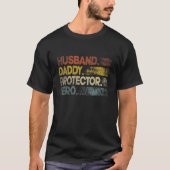 retro husband daddy protector hero fathers day for tシャツ (正面)