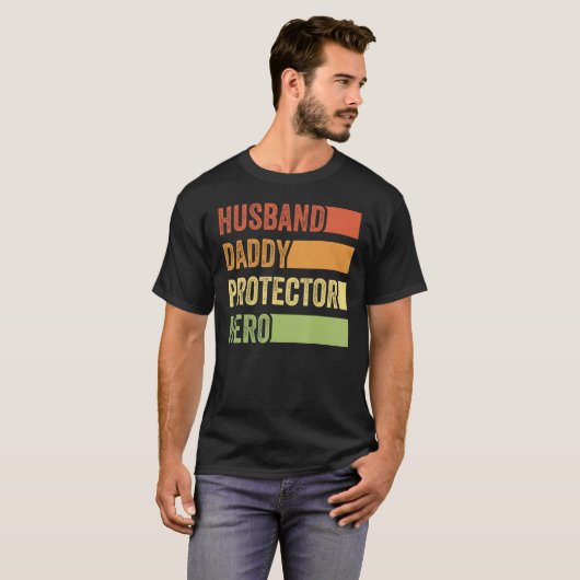 Retro Husband Daddy Protector Hero  Fathers Day Tシャツ (正面フル)