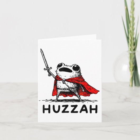 Retro Huzzah Frog Knight Funny Sword Meme Quote  カード (正面)