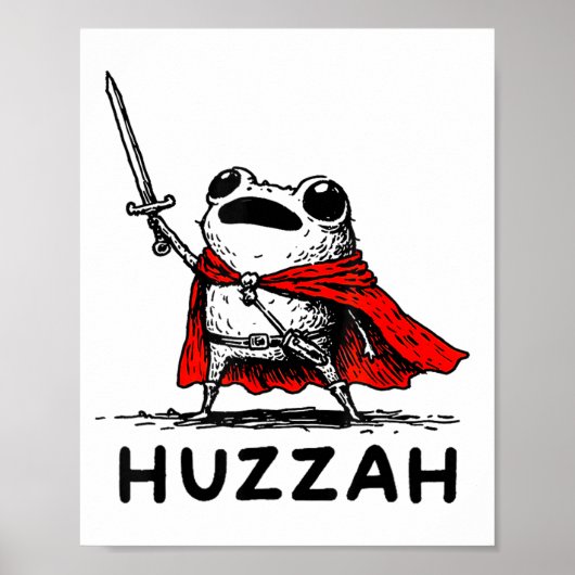 Retro Huzzah Frog Knight Funny Sword Meme Quote  ポスター (正面)