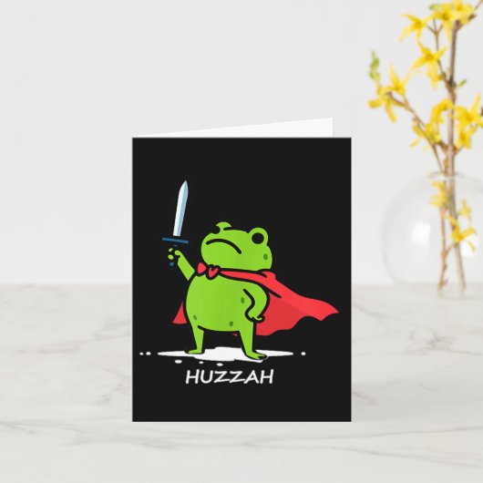 Retro Huzzah Frog Knight Funny Sword Meme Quote Me カード (黄色い花)