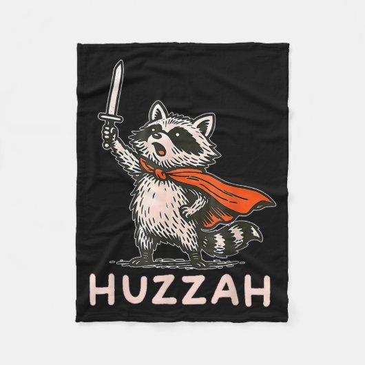 Retro Huzzah Raccoon Knight Funny Sword Meme Quote フリースブランケット (正面)