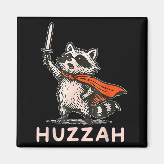 Retro Huzzah Raccoon Knight Funny Sword Meme Quote マグネット (正面)