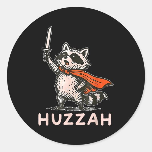 Retro Huzzah Raccoon Knight Funny Sword Meme Quote ラウンドシール (正面)