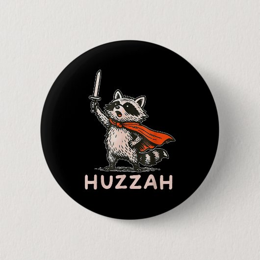 Retro Huzzah Raccoon Knight Funny Sword Meme Quote 缶バッジ (正面)