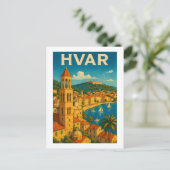 Retro Hvar Croatia Adria Coast Travel ポストカード (スタンド正面)
