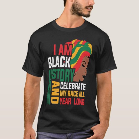 Retro I am Black History Melanin Afro African Quee Tシャツ (正面)